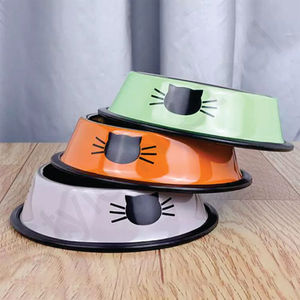 Tazón de alimentación de acero inoxidable para mascotas, tazón con estampado de cara de gato, Base antideslizante, comida para mascotas, color negro, precio al por mayor - Product Image 5
