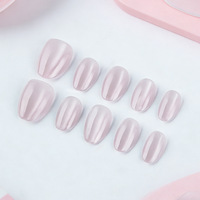 A058 Faux Ongles à Presser Effet Œil de Chat Violet Rose Taro 32 pièces Courts Ovales Simples Amovibles Vente en Gros