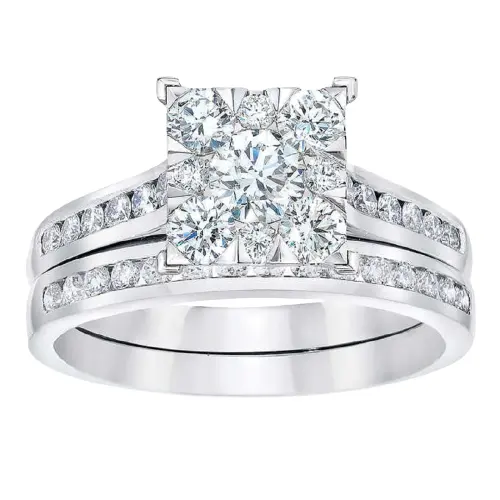 अनन्य दौर शानदार कट मिलान शादी की सगाई बैंड हीरे की अंगूठी 10K सफेद सोने के साथ