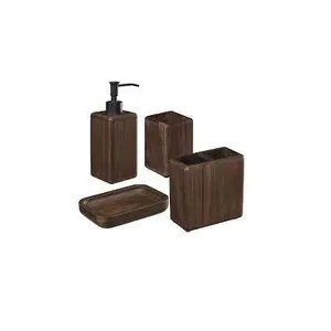 새로운 디자인 나무 욕실 세트 사각형 모양 4 조각 입욕 제품 아카시아 욕실 액세서리 세트 판매