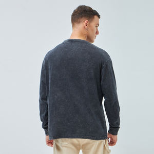 Vente en gros de t-shirts personnalisés à manches longues en coton GSM épais t-shirts unis délavés à l'acide en coton à col rond - Product Image 3