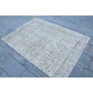 Vintage Rug, 4.3x6.1 ft Area Rug, <b>Brown</b> White <b>Wool</b> Rug - Product Image 2