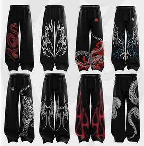 กางเกงขาบานขาตรงกางเกงขาบานสีจางลงพิมพ์ลายสกรีนลาย - Product Image 4