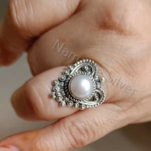 Handmade Freshwater Pearl <b>Statement</b> <b>Ring</b> for Women Handcrafted in Sterling <b>Silver</b> Elegant Pearl Jewelry - Product Image 5