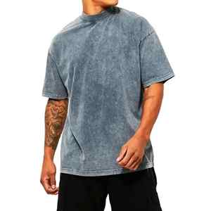 Camisetas de lavado ácido de calle de moda hechas en fábrica, camiseta de lavado ácido con hombros caídos y cuello redondo para hombre - Product Image 1