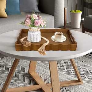 Bandeja DE SERVICIO DE MADERA marrón nogal personalizada hecha a mano con asas centrales recortadas para desayuno café y Decoración de mesa - Product Image 6