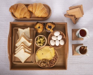 Large 46x39cm Beech Wood Serving <b>Tray</b> with Oval Handles - Natural Solid Wooden <b>Butler</b> <b>Tray</b> - Product Image 3