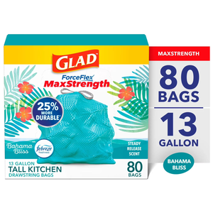 ถุงขยะแบบมีเชือกผูก Glad ForceFlex MaxStrength สำหรับครัว ขนาดใหญ่ 13 แกลลอน สีบาฮามา บลิส จำนวน 80 ใบ - Product Image 5