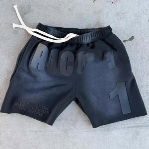 Pantalones cortos lavados con ácido personalizados para hombre, pantalones cortos de forro polar con estampado de algodón pesado y diamantes de imitación desgastados de diseño personalizado Vintage - Product Image 3