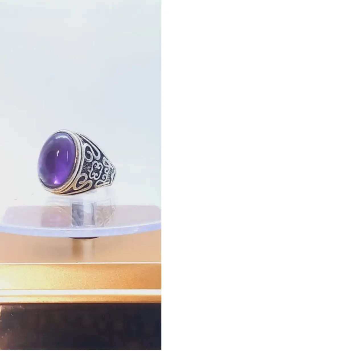 custom made brass finger rings with amethyst stones available with large sized stones suitable for use as cocktail rings