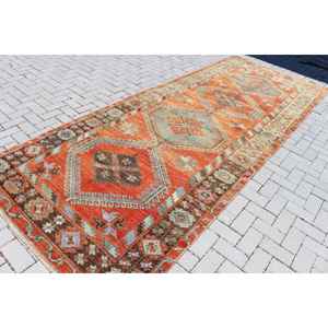 Alfombra de 4.8x12.5 pies, Alfombra Turca Vintage, Alfombra de Lana Roja - Product Image 2