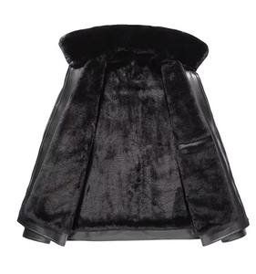 Chaqueta de Cuero Larga para Hombre con Diseño de Piel de Cordero, Chaqueta de Invierno para Días Fríos y Nevados, Doble Capa de Calor, Tela de Lona - Product Image 3