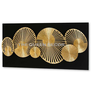 Métal en acier fabriqué de luxe avec panneau arrière en MDF forme ronde finition noire et or Art mural pour salon chambre - Product Image 1