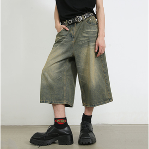 Men's Latest Style Jorts with Comfortable Mid Waist Breathable <b>Denim</b> <b>Fabric</b> Casual Modern Cut Light Wash - Product Image 5