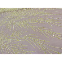 Voilage Brodé Luxe Effet Rayon de Soleil Doré, Tissu 100% Polyester Organza Léger et Transparent pour Rideaux de Maison