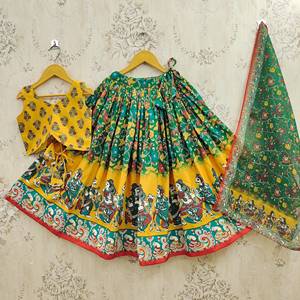Lehenga Choli Étnico para Niñas, Largo hasta el Suelo, de Poliéster con Materiales Reciclados, Listo para Usar, para Bodas y Fiestas de Diwali, Adecuado para la Edad - Product Image 1