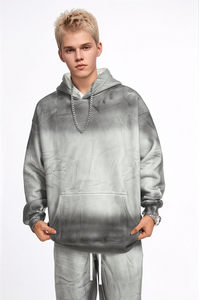 Sudadera con capucha completa personalizada para hombre, jersey de gran tamaño lavado con ácido, serigrafía, sudaderas con capucha desgastadas ajustadas para hombre, venta al por mayor personalizada - Product Image 2