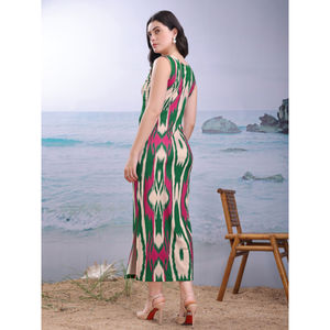 Vestido Maxi ajustado de mezcla de algodón para mujer, sin mangas, cuello redondo, estampado Floral, longitud, ajuste relajado, ropa cómoda y elegante de verano - Product Image 4