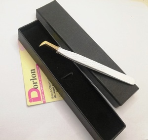 Pinzas profesionales para pestañas, acero inoxidable, recubiertas de Color con puntas chapadas en oro, pinzas para extensión de pestañas injertadas con polvo de diamante - Product Image 4