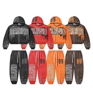 Lettres de broderie de détresse pour hommes, sweat à capuche délavé à l'acide, pantalons de survêtement, survêtements en éponge française XL, hiver, OEM - Product Image 4