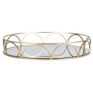 Plateau rond en métal avec motif géométrique en forme d'anneau - plateau de centre de table en métal de luxe - Product Image 1