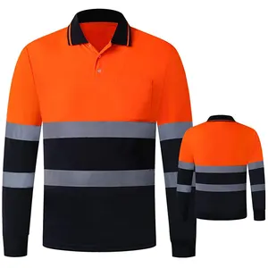 Großhandel High Visibility Reflective Road Safety T-Shirt Männer individuell bedruckte Hi Vis Viz Orange Langarm Polo Shirt Workwear