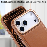 Étui de téléphone sans fil de luxe en TPU+PU+PC pour 13/14/15/16/17 Pro/Max avec bouton métallique, charge magnétique, logo personnalisé