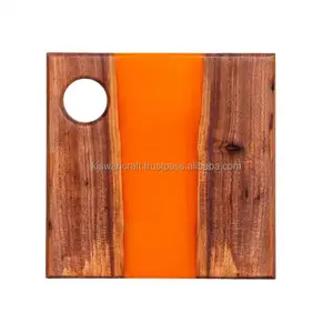 Blocs à découper design modernes en blocs naturels pour la charcuterie Planche à fromage Ocean Beach Planche à découper en résine d'art - Product Image 2