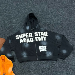 Baggy 350 gramos French Terry Fleece Heavyweight Pullover Hoodie 100% algodón Unisex Boxy Custom Zip up Rhinestone invierno a prueba de viento - Product Image 3