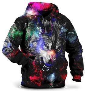 Sudadera con capucha de animales para hombre, camiseta sólida de Lobo, jersey con estampado 3D, ropa de calle de invierno de gran tamaño - Product Image 2