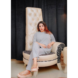Women Soft Breathable Fluid Knit Rayon Front <b>Pajamas</b> Set XL Size Elastic Waist Drawstring Closure Casual Print Style Spring - Product Image 6