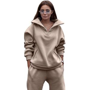 Sudadera de lana de invierno a la moda para mujer, chándal con capucha, conjuntos de dos piezas para mujer, ropa de calle informal 2024, pantalones largos, traje deportivo - Product Image 1