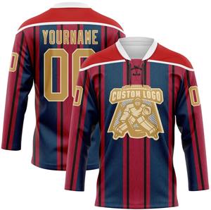 Maillot de hockey sur glace rétro personnalisé avec nom et numéros d'équipe, 100% polyester, séchage rapide, antibactérien, manches courtes, col en V, à lacets, unisexe - Product Image 2