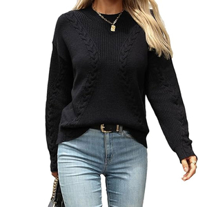 Pull en maille à col rond à manches longues pour femme, décontracté, personnalisable, unique, 100% coton, anti-froissement, respirant, vente en gros - Product Image 1