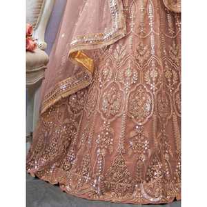 Robes de soirée Lehenga Choli en tulle à paillettes rose poussiéreux glamour pour les réceptions - Product Image 5