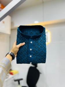 Haute qualité Maruti mode hommes 100% doux coton brodé miroir travail mariage fête porter respirant indien pakistanais Kurta - Product Image 3