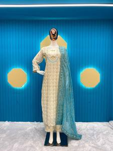 TENDANCE RAMZAN ROBE SPÉCIALE FAUX GEORGETTE SÉQUENCE BRODÉ TOP ET PANTALON DE TRAVAIL AVEC TRAVAIL DUPATTA SET FESTIVALS SUITS - Product Image 4