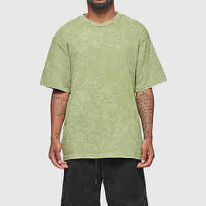 Superventas Oversize Acid Wash Distress Camisetas de manga corta Summer Wear Acid Wash Camiseta para hombre con estilo bordado de chenilla - Product Image 1