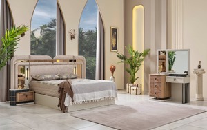 Stylish Modern Luxury Tufted Bed Set Beautiful Adjustable MDF <b>Wood</b> Leather Customizable for Home Office Apartment Hotels Villa - Product Image 2