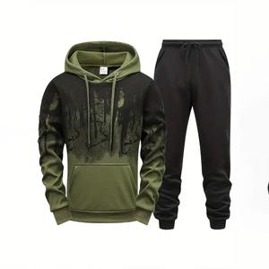 Trois couleurs patchwork motif hommes deux pièces à capuche pantalons de survêtement hommes automne et hiver rue mode décontracté à capuche jogging ensemble - Product Image 2