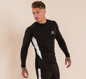<b>Black</b> and White Color Combination <b>Long</b> <b>Sleeve</b> Skinny Fit Men <b>T</b>-<b>shirt</b> with Matching Pant Tracksuit for the Summer - Product Image 5
