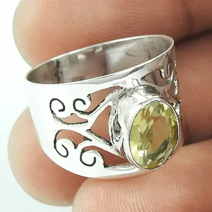 Gele Citrien Edelsteen 925 Sterling Zilveren Ovale Vorm Ring Voor Man November Geboortesteen Sieraden Directe Fabrieksprijs Leveranciers