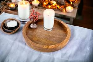 Plateau en bois gravé rustique Porte-bougie - Petite assiette décorative Plateau pour bougie pilier Réutilisable 11 pouces - Product Image 3