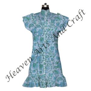 Taille décontractée robe d'été pour femmes bloc de main imprimé coton respirant vêtements ethniques tunique haut vêtements Inde et Pakistan - Product Image 4