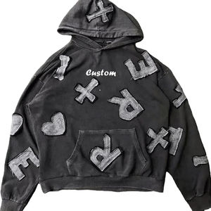 <b>Top</b> Design Best Selling High Quality Sun Faded Washed Hoodies 100% Cotton Rhinestone <b>Distressed</b> Embroidery Pullover Hoodies - Product Image 3