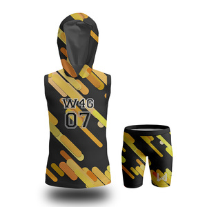 Ensembles d'uniformes de flag football sans manches respirants de haute qualité, personnalisables, vente en gros, maillots et shorts sur mesure, coupe longue devant - Product Image 5