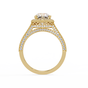 Ensemble de bagues de fiançailles vintage avec diamant de laboratoire taille coussin et halo, certifié IGI, en or 14K, avec bordure milgrain, pour mariages et cérémonies, par le fabricant - Product Image 4