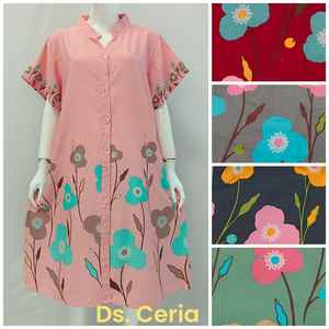 Robe florale décontractée pour femmes col Shanghai longueur genou bouton complet respirant rayonne taille naturelle allaitement doux - Product Image 2