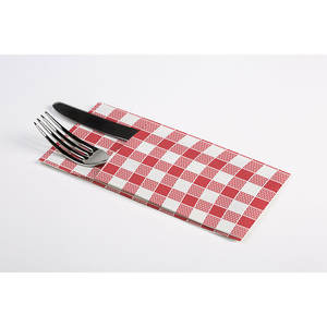 Tovaglioli Tascabili Bianchi 40x40cm con Stampa Vichy Rossa, Confezione da 960 Pezzi, B2B - Product Image 1