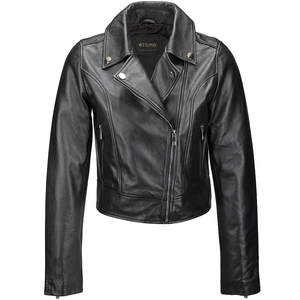 Veste en cuir automne hiver personnalisée pour femmes haut tendance solide col tournant manches longues respirant doublure en Satin teint uni - Product Image 1